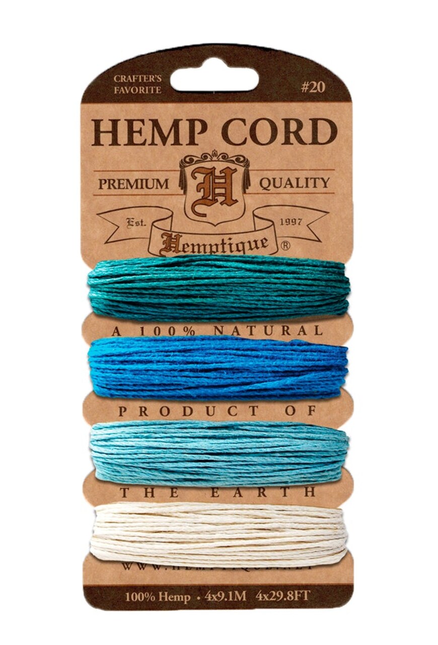 Hemptique 1mm #20 Hemp Cord Card Set Eco Friendly Sustainable Naturally Grown Jewelry Bracelet Making Paper Crafting Scrapbooking Bookbinding Mixed Media Crocheting Macrame Seasonal Holiday Gift Wrapping Outdoor Gardening